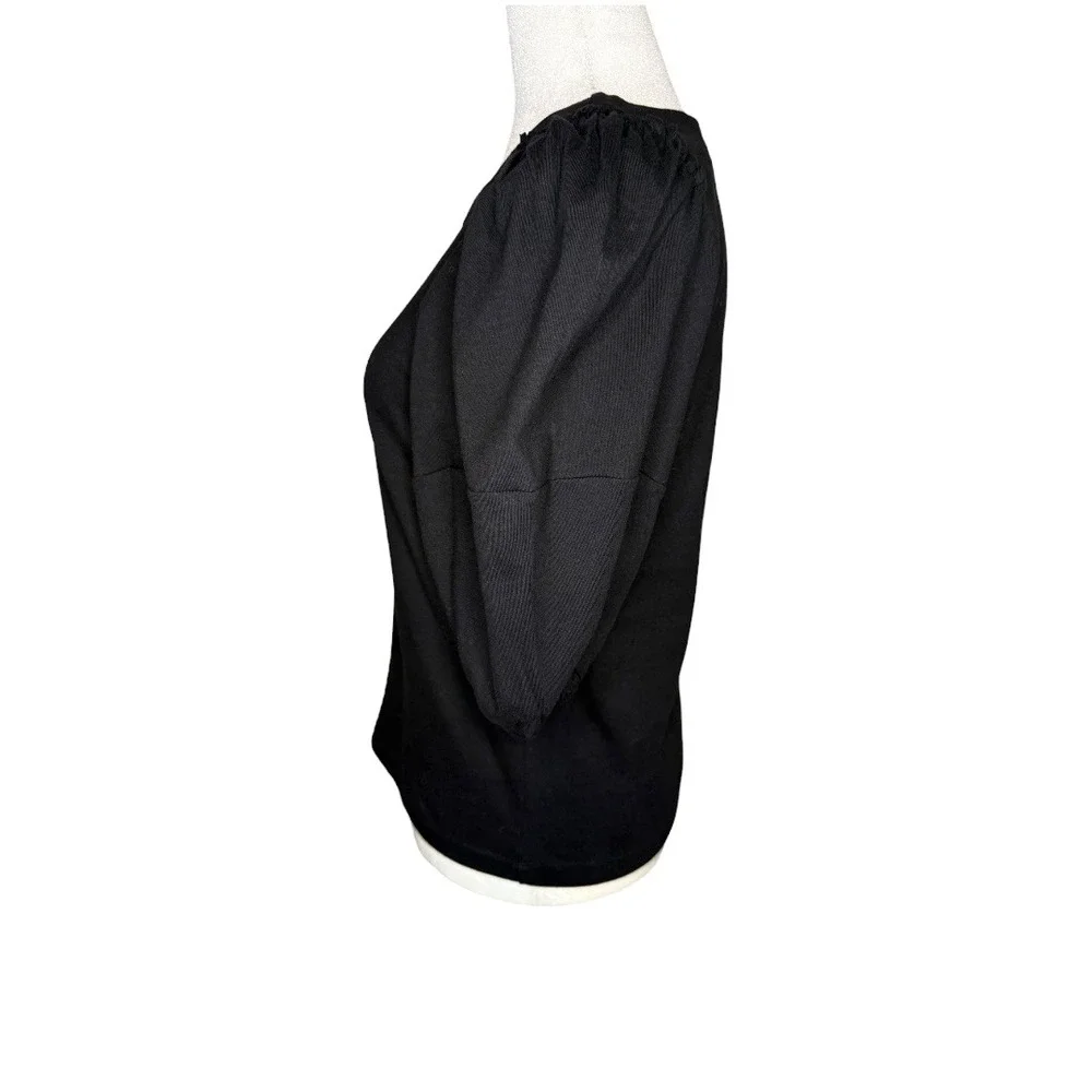 NEW Madewell Puff Sleeve Top Knit Tee Short Sleeve Jet Black Size XS - Picture 3 of 8